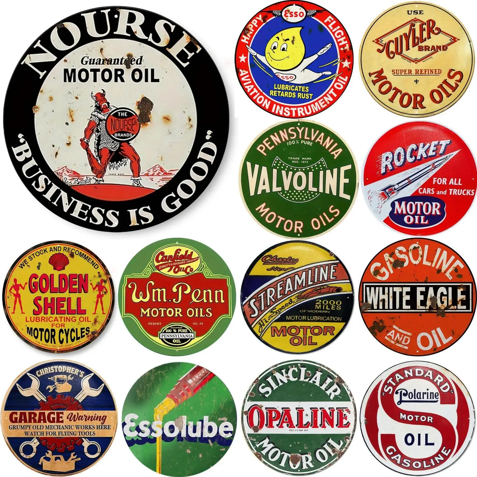 Home Bar And Restaurant - Panneau d'huile moteur Vintage rond en