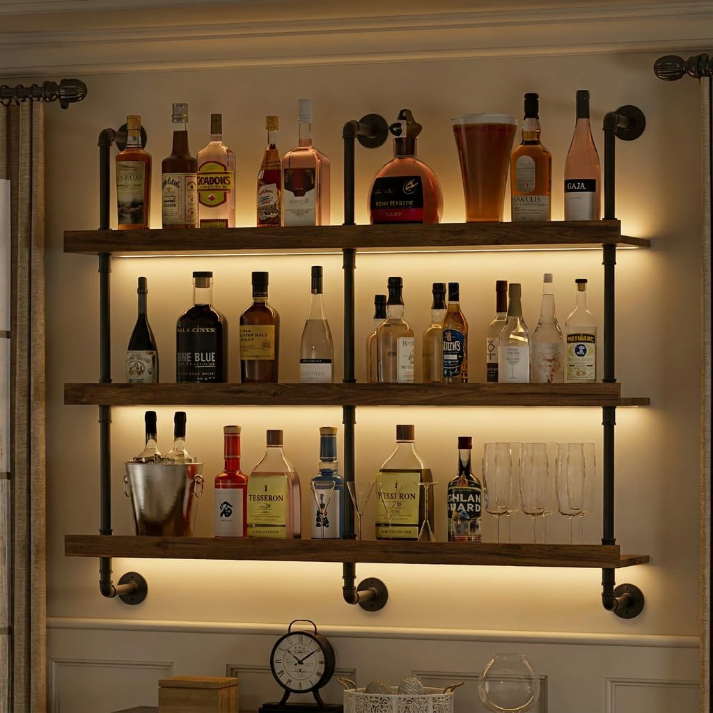 Home Bar Shelf - Étagère à vin murale avec éclairage